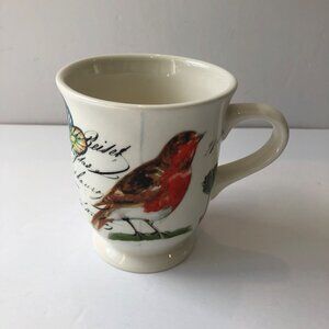 Williams Sonoma M Lange Spring Garden Footed Coffee Mug 2011 Bird Buttefly